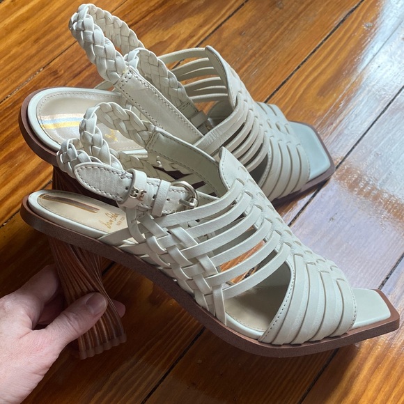 Sam Edelman Ivory Holland Leather Square-toe Huarache Heels Size 7 - Picture 6 of 14